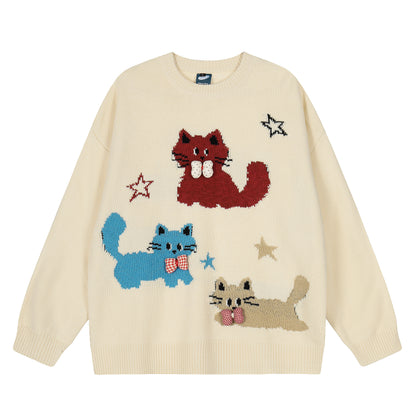 Bow Cats | Cozy Cartoon Knit Sweater - Santo 