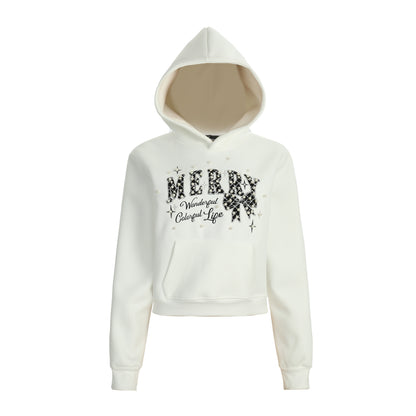 Merry Charm | Cropped Hoodie with Bow Print
