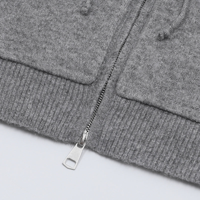 Offtrack Zip | Off-Shoulder Knit Hoodie