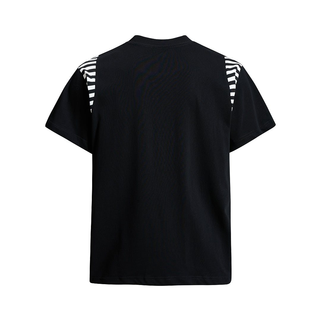 Streetwear Script Print Striped Patchwork T-Shirt