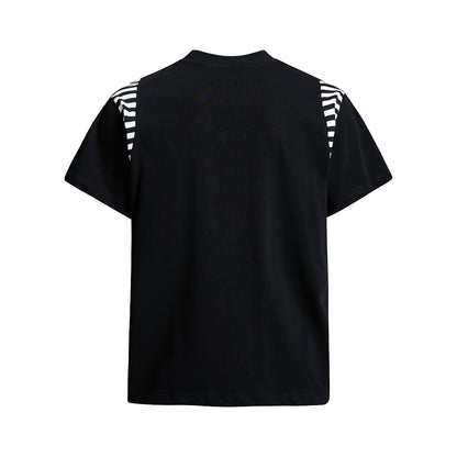 Streetwear Script Print Striped Patchwork T-Shirt