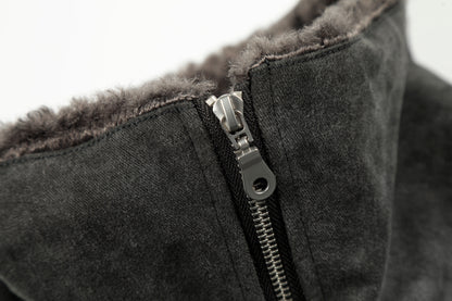 Vintage Distressed Pleated Shearling Collar Fleece Jacket - Santo 