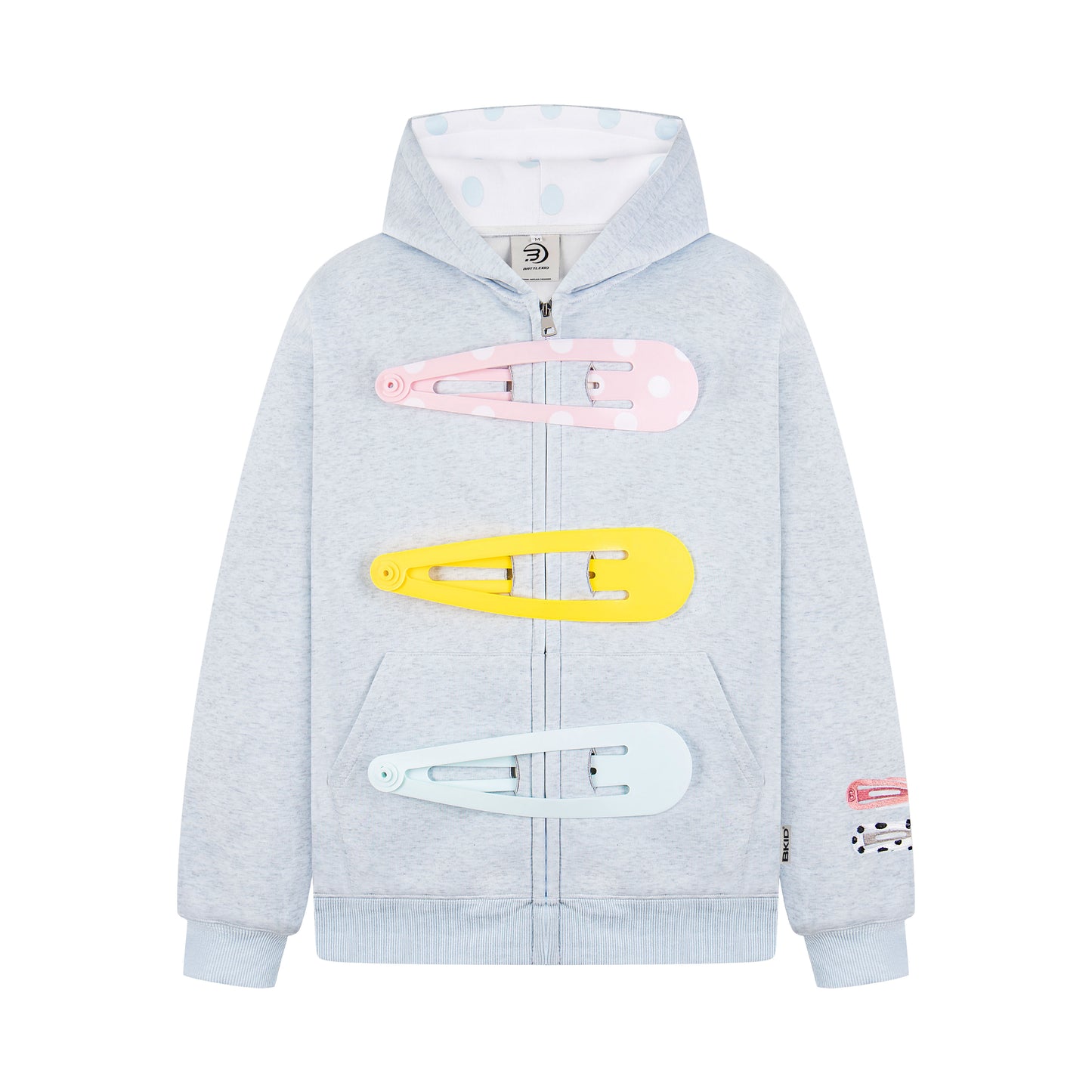 Detachable Hair Clip Decoration Zip Up Hoodie - Santo 