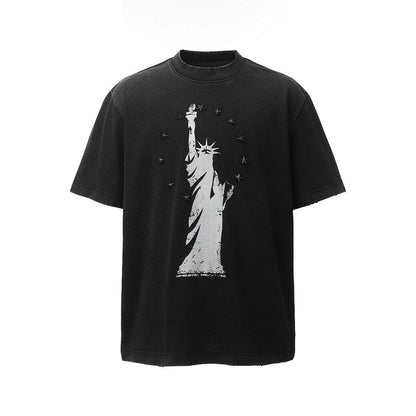 Statue of Liberty Print and Star Details T-Shirt