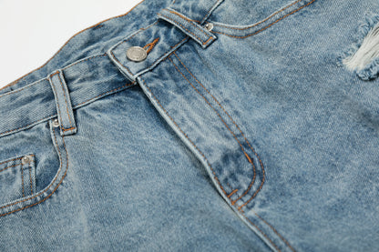 Distressed Light Wash Denim Shorts - Santo 