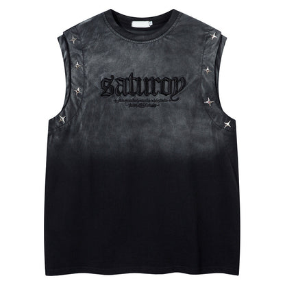 Jersey Knit Gradient Embroidered Stars Tank Top