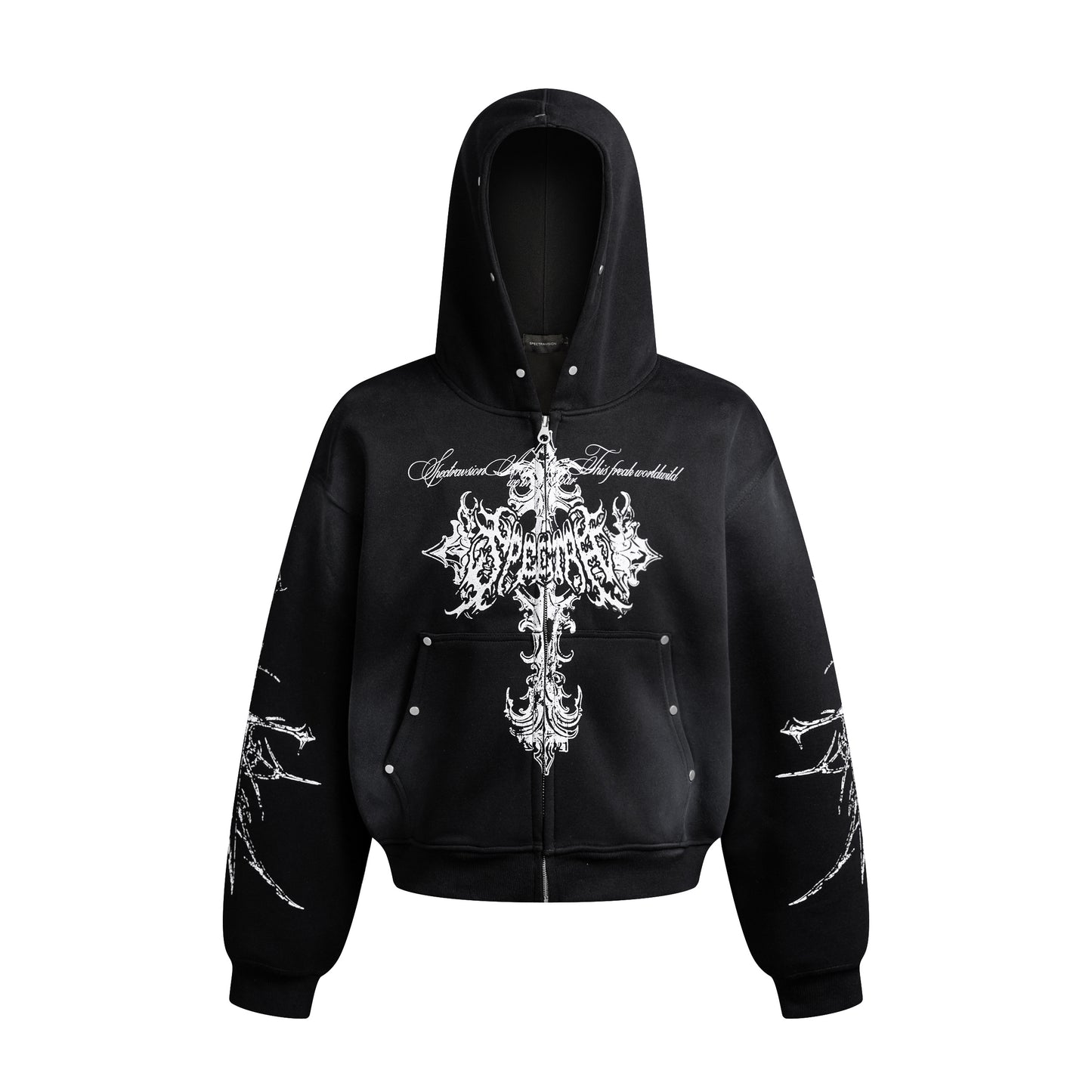 Street Wasteland Washed Cross Print Zip Up Jacket - Santo 