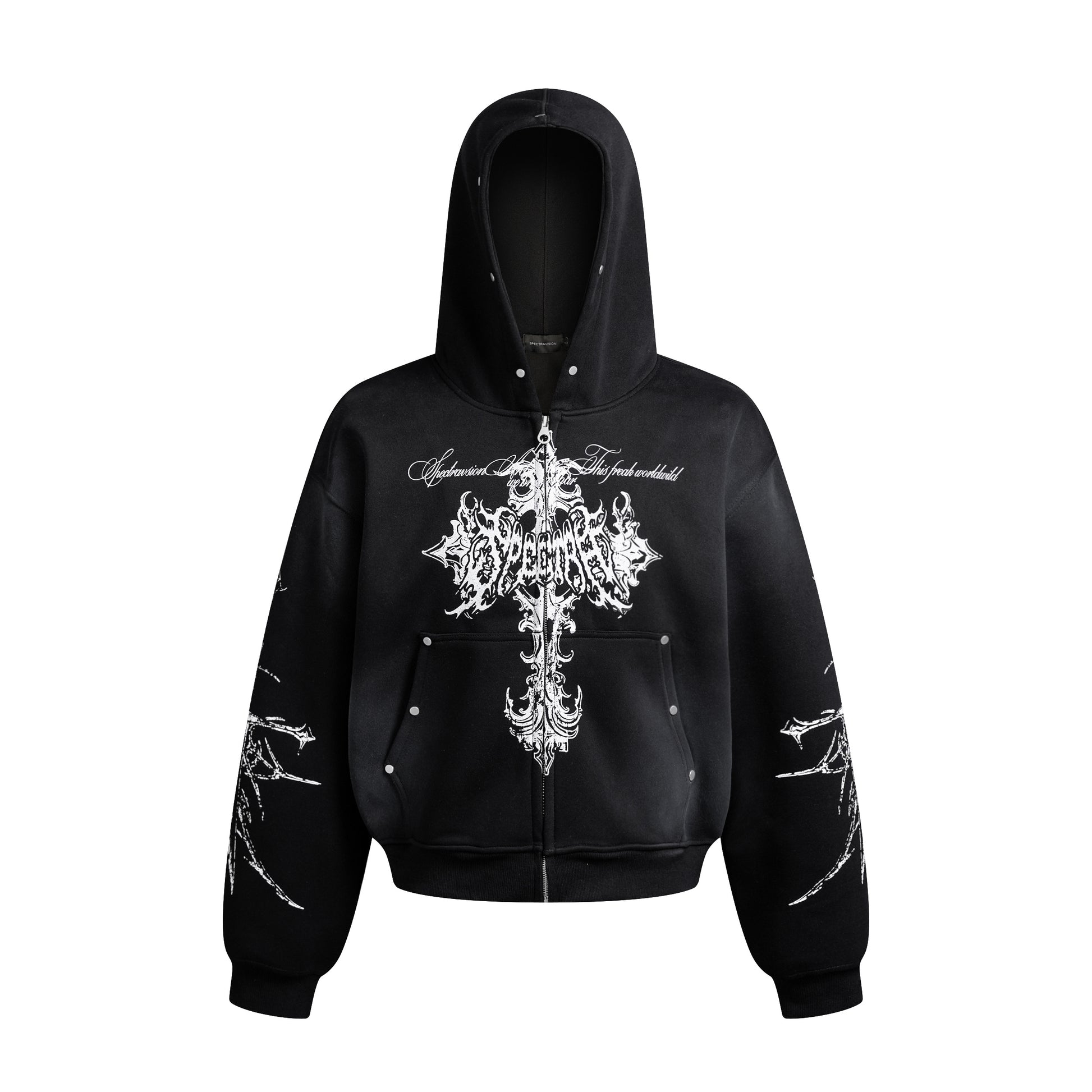 Street Wasteland Washed Cross Print Zip Up Jacket - Santo 