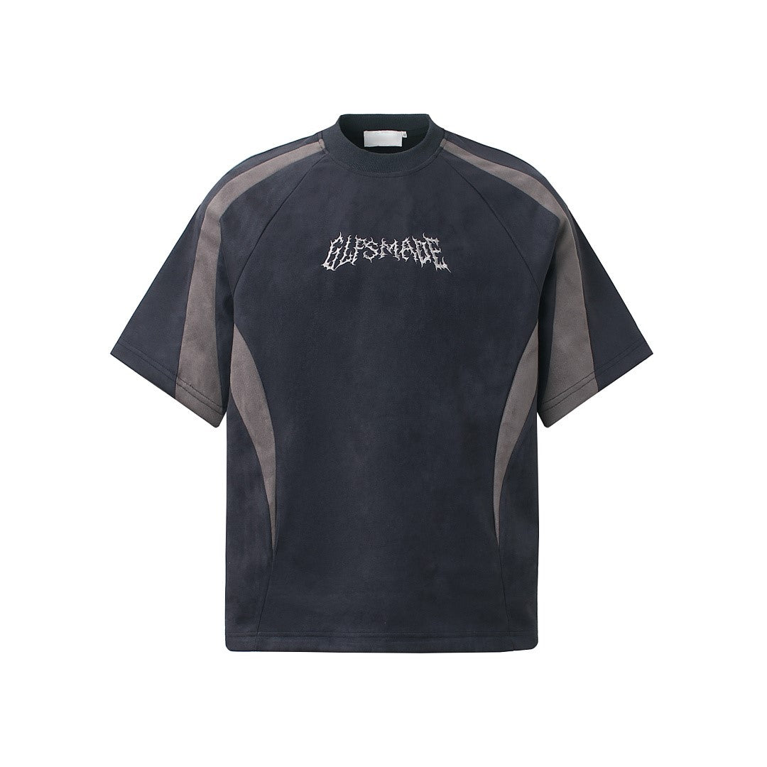 Suede Panel Embroidered Logo Short Sleeve T-Shirt