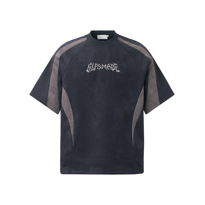 Suede Panel Embroidered Logo Short Sleeve T-Shirt