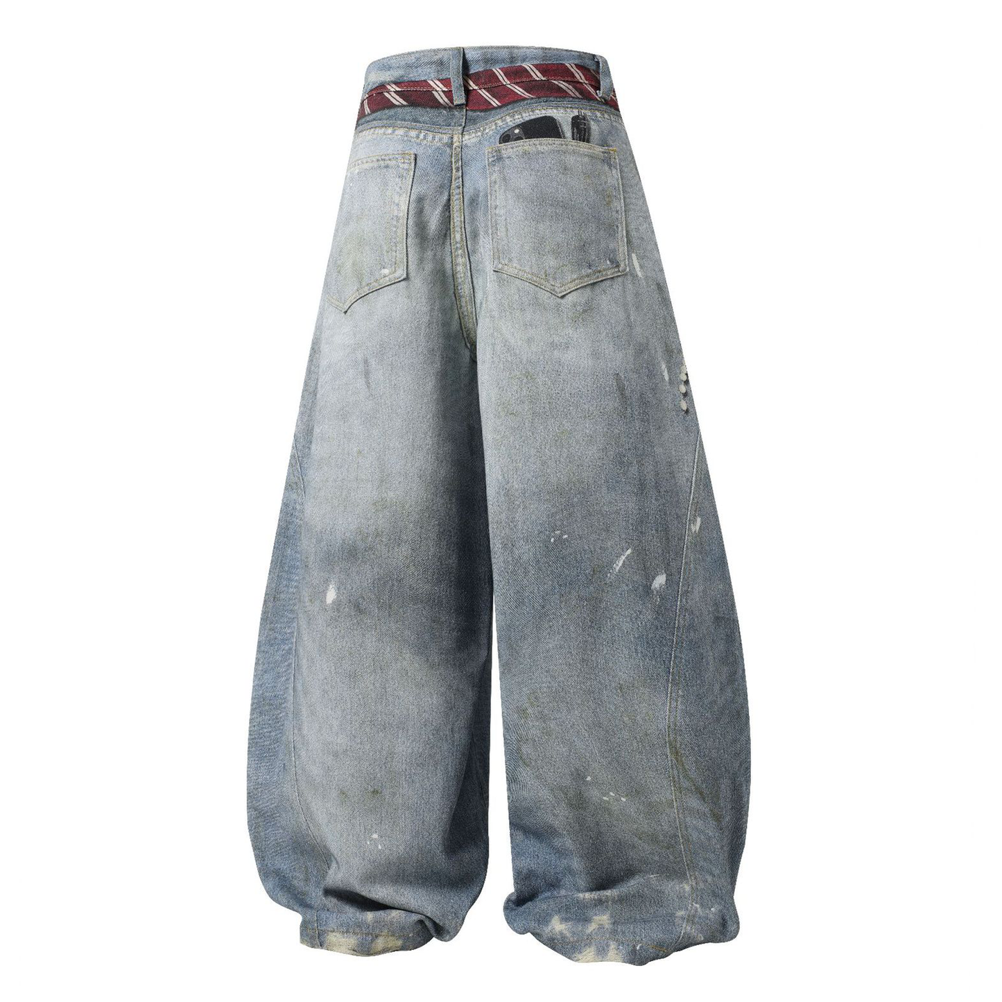 Tie Graphic Print Vintage Wash Wide Leg Denim Jeans