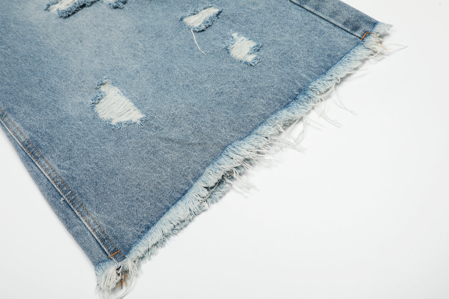 Distressed Light Wash Denim Shorts - Santo 