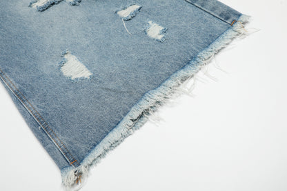 Distressed Light Wash Denim Shorts - Santo 