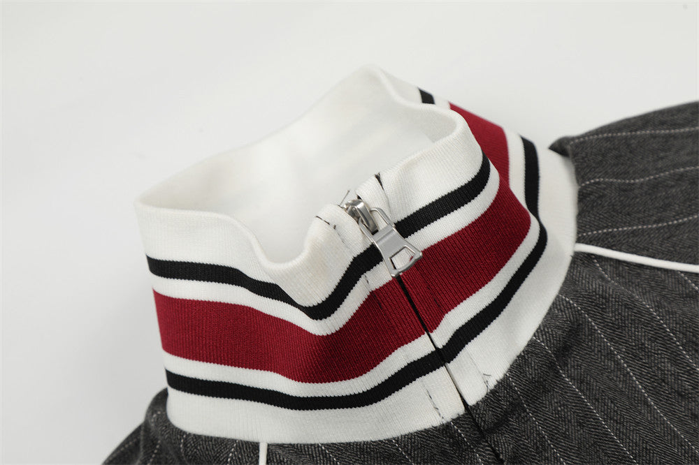 Pinstripe Vertical Embroidery Track Jacket