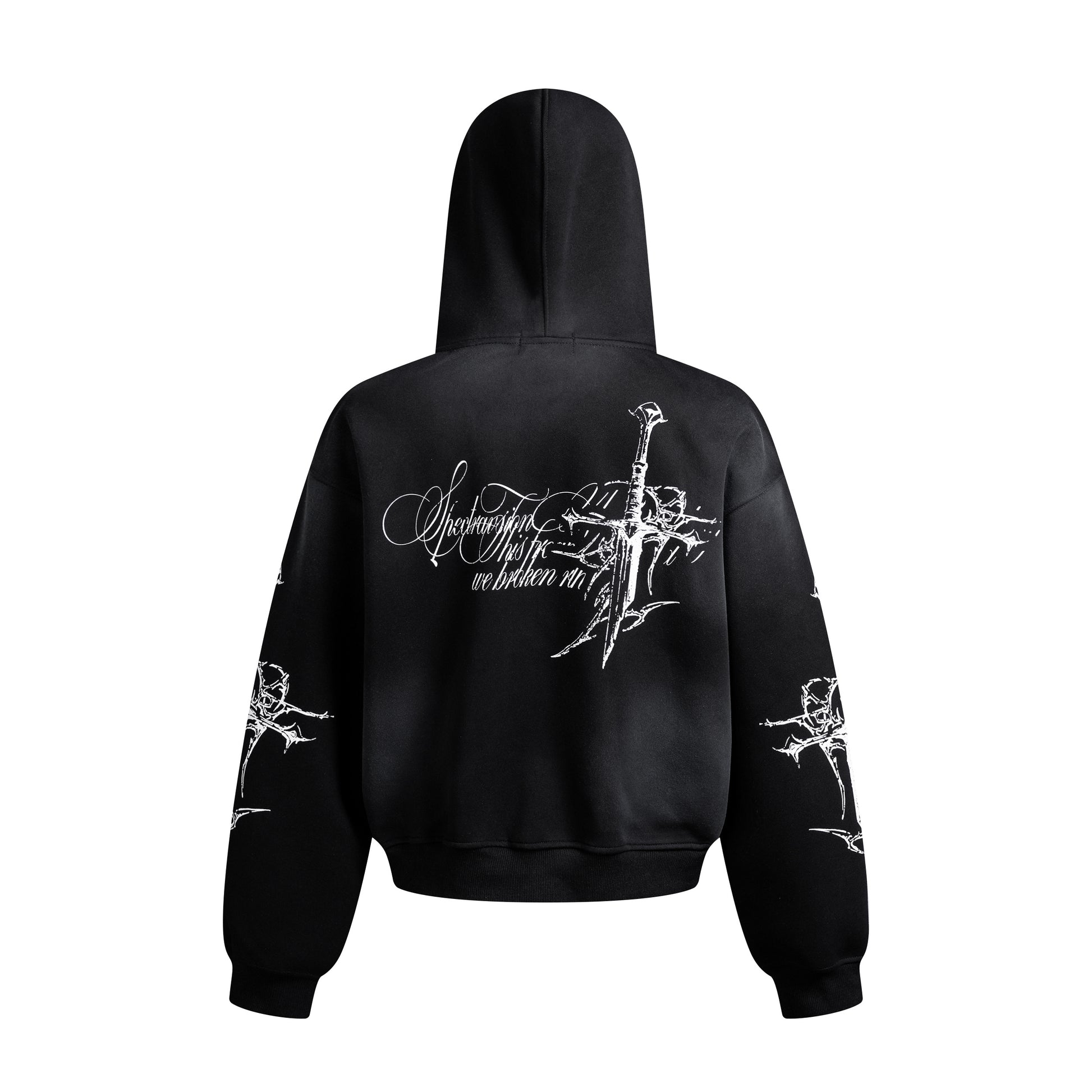 Street Wasteland Washed Cross Print Zip Up Jacket - Santo 