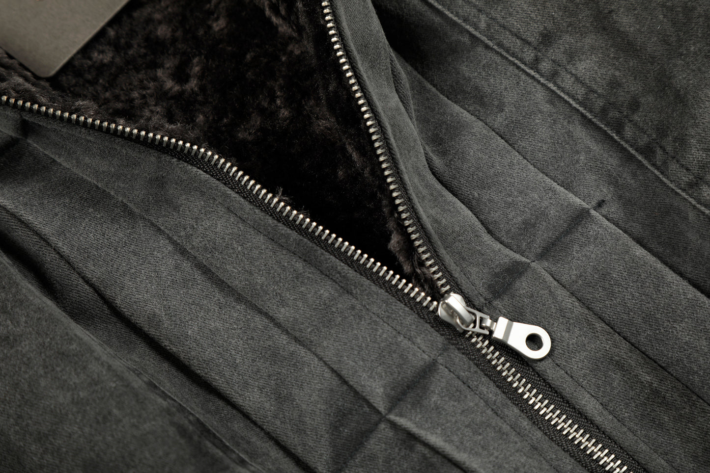 Vintage Distressed Pleated Shearling Collar Fleece Jacket - Santo 