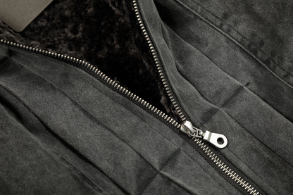 Vintage Distressed Pleated Shearling Collar Fleece Jacket - Santo 