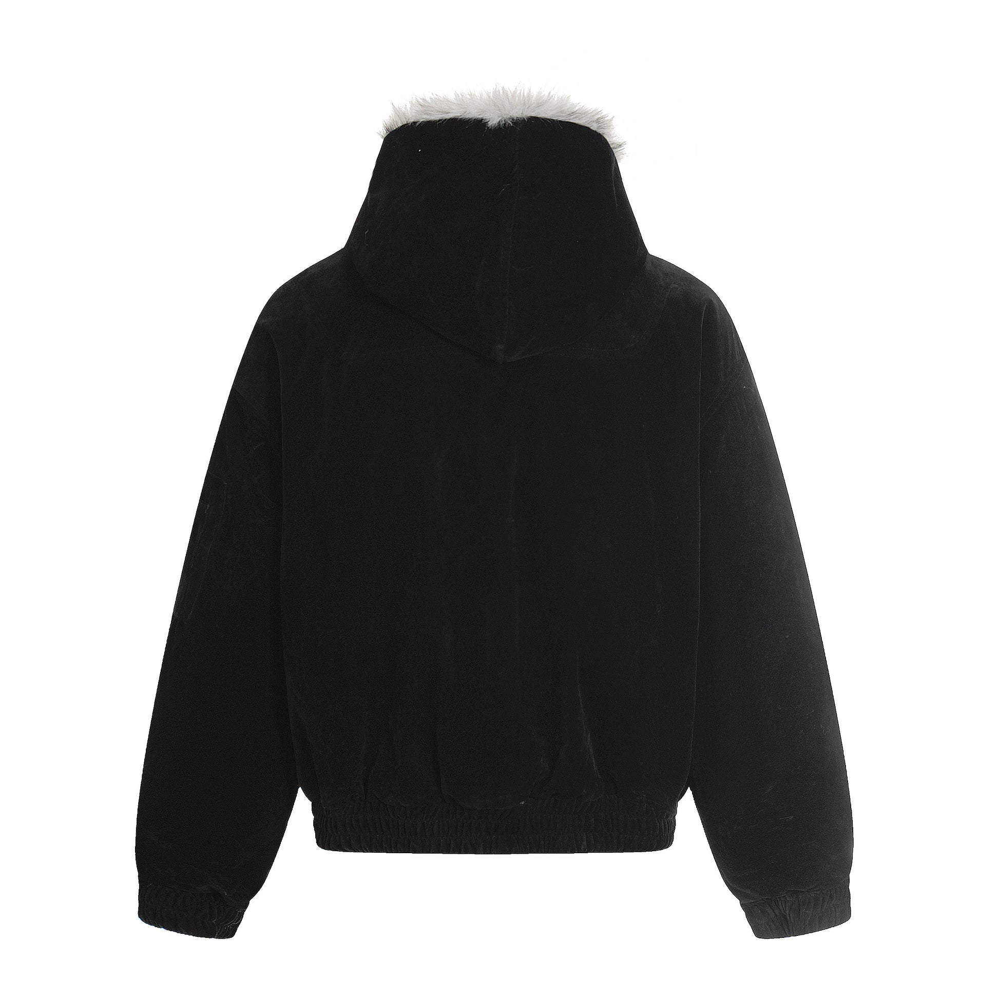 Streetwear Metal Clip Faux Fur Hooded Suede Bomber Jacket - Santo 