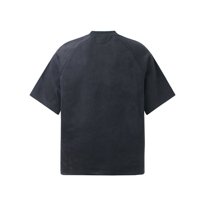 Suede Panel Embroidered Logo Short Sleeve T-Shirt