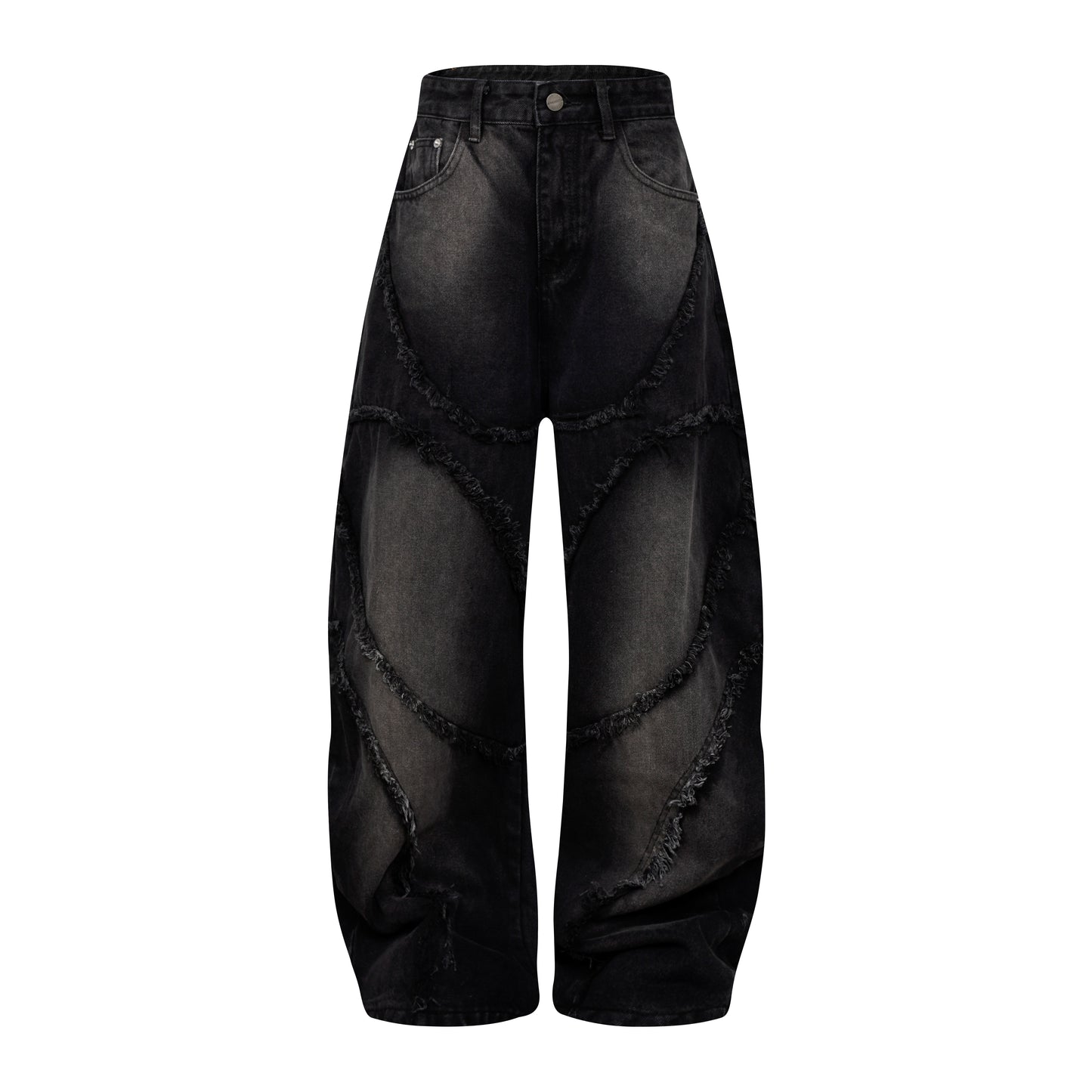 Washed Distressed Raw Edge Barrel Jeans