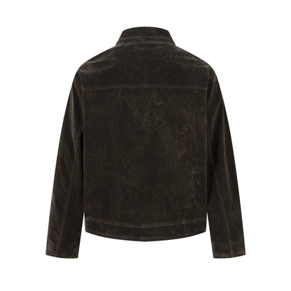 Retro Unique Metal Button Lapel Suede Bomber Jacket