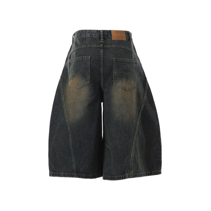 Curved Silhouette 3D Paneled Denim Shorts - Santo 