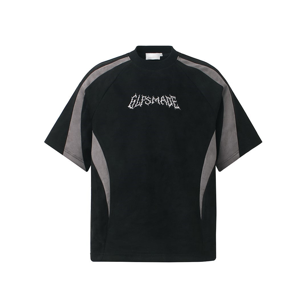 Suede Panel Embroidered Logo Short Sleeve T-Shirt