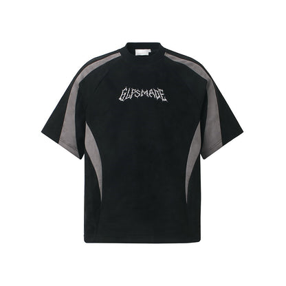 Suede Panel Embroidered Logo Short Sleeve T-Shirt