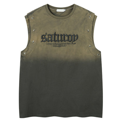 Jersey Knit Gradient Embroidered Stars Tank Top