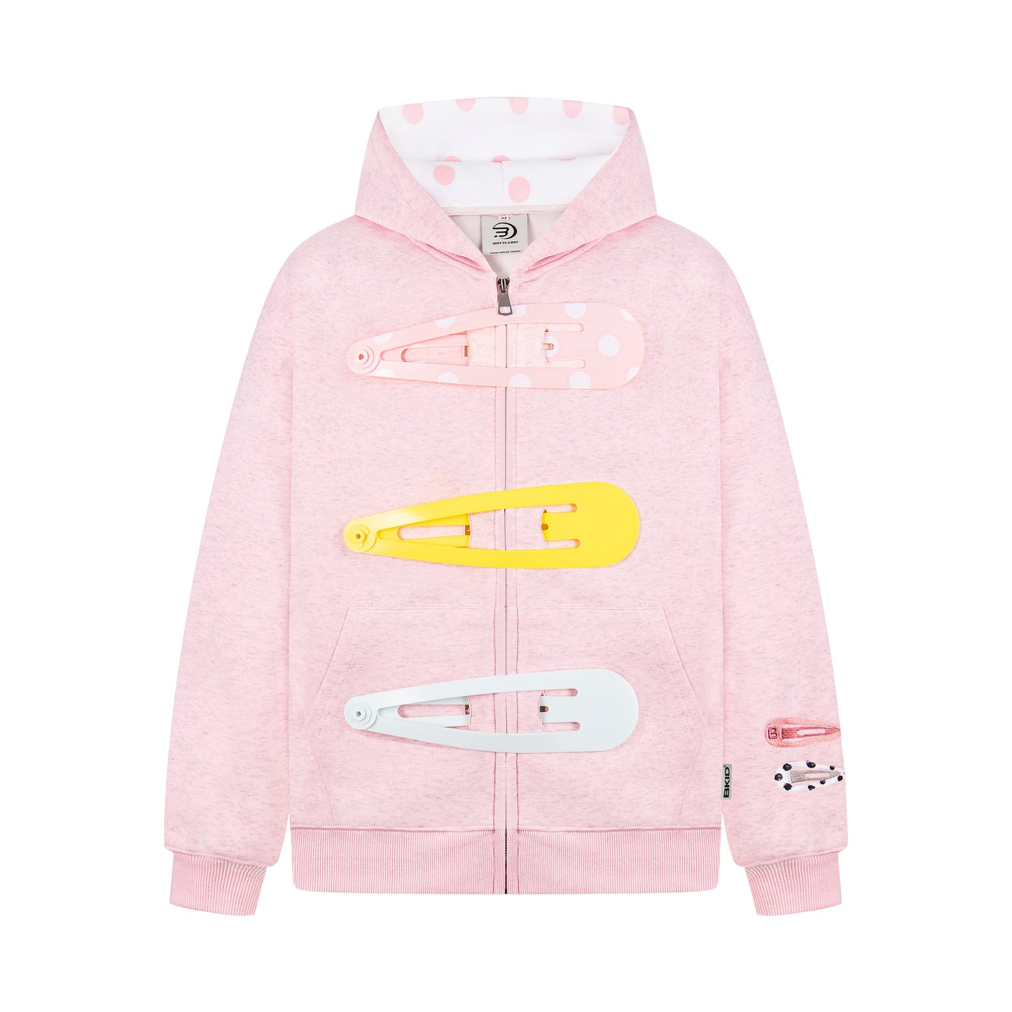 Detachable Hair Clip Decoration Zip Up Hoodie - Santo 
