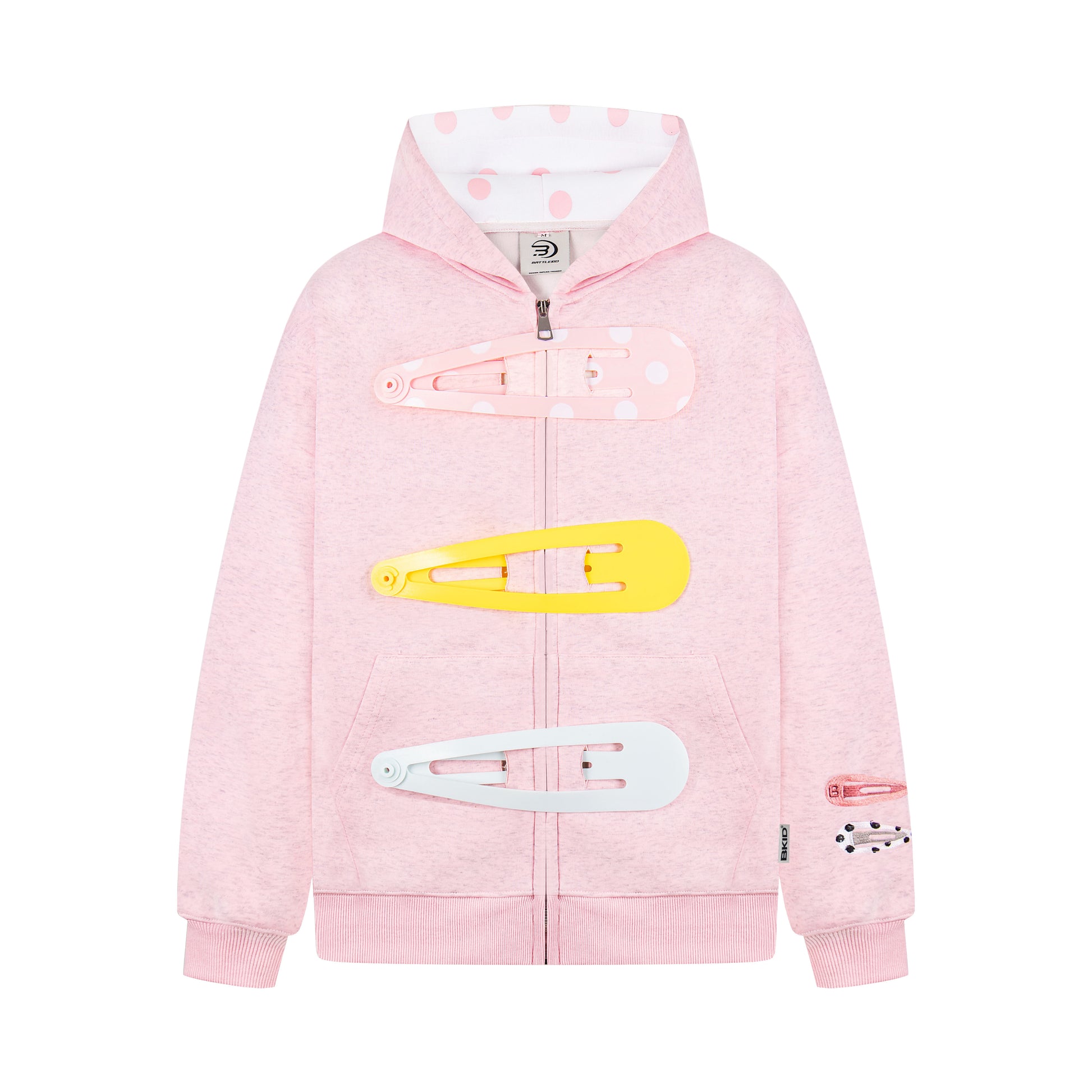Detachable Hair Clip Decoration Zip Up Hoodie - Santo 