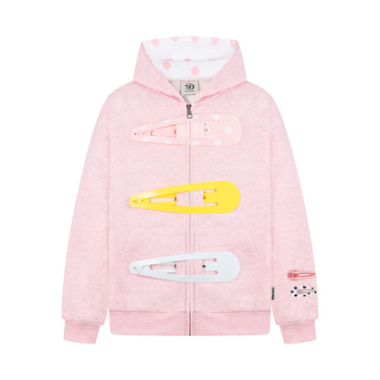 Detachable Hair Clip Decoration Zip Up Hoodie - Santo 