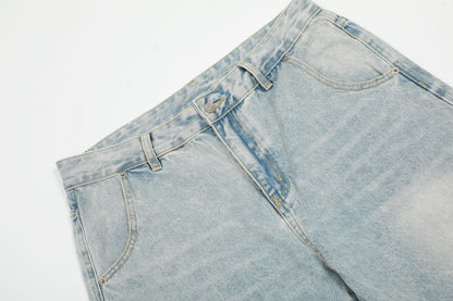 Denim Washed Distressed Barrel Jeans