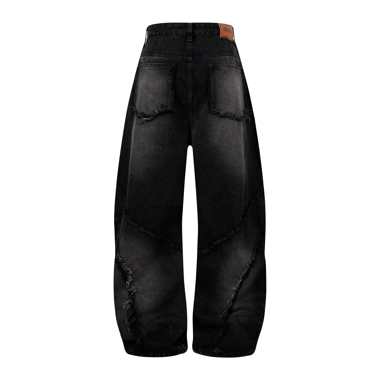 Washed Distressed Raw Edge Barrel Jeans