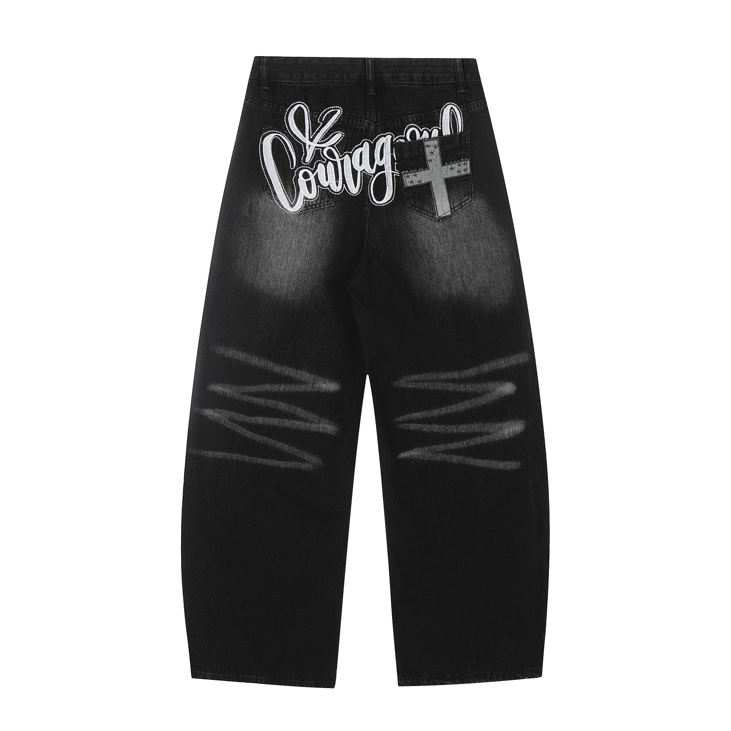 Vintage Embroidered Cross Washed Scimitar Jeans