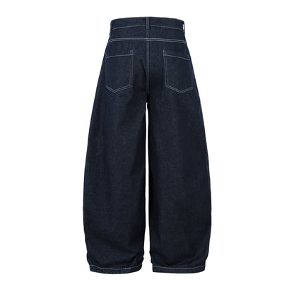 Deconstructed Contrast Stitching Pleated Baggy Barrel Jeans
