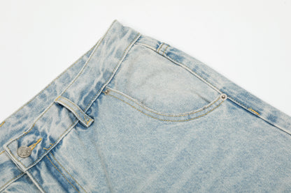 Denim Washed Distressed Barrel Jeans