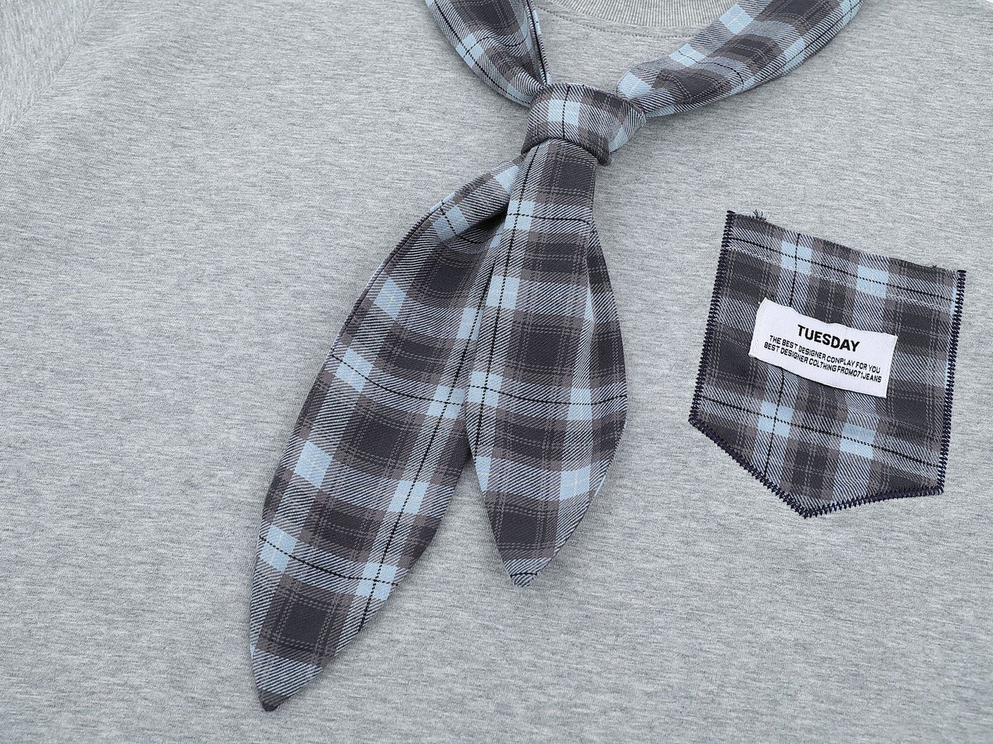 Street Plaid Tie Short Sleeve T-Shirt