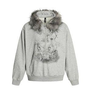 Gothic Fur Collar | Zip Up Hoodie - Santo 