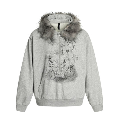 Gothic Fur Collar | Zip Up Hoodie - Santo 