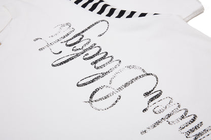 Streetwear Script Print Striped Patchwork T-Shirt