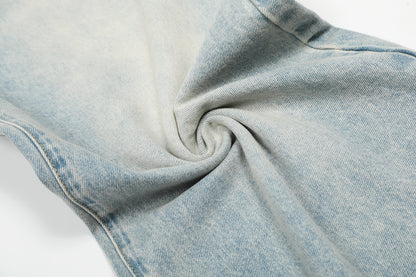 Denim Washed Distressed Barrel Jeans