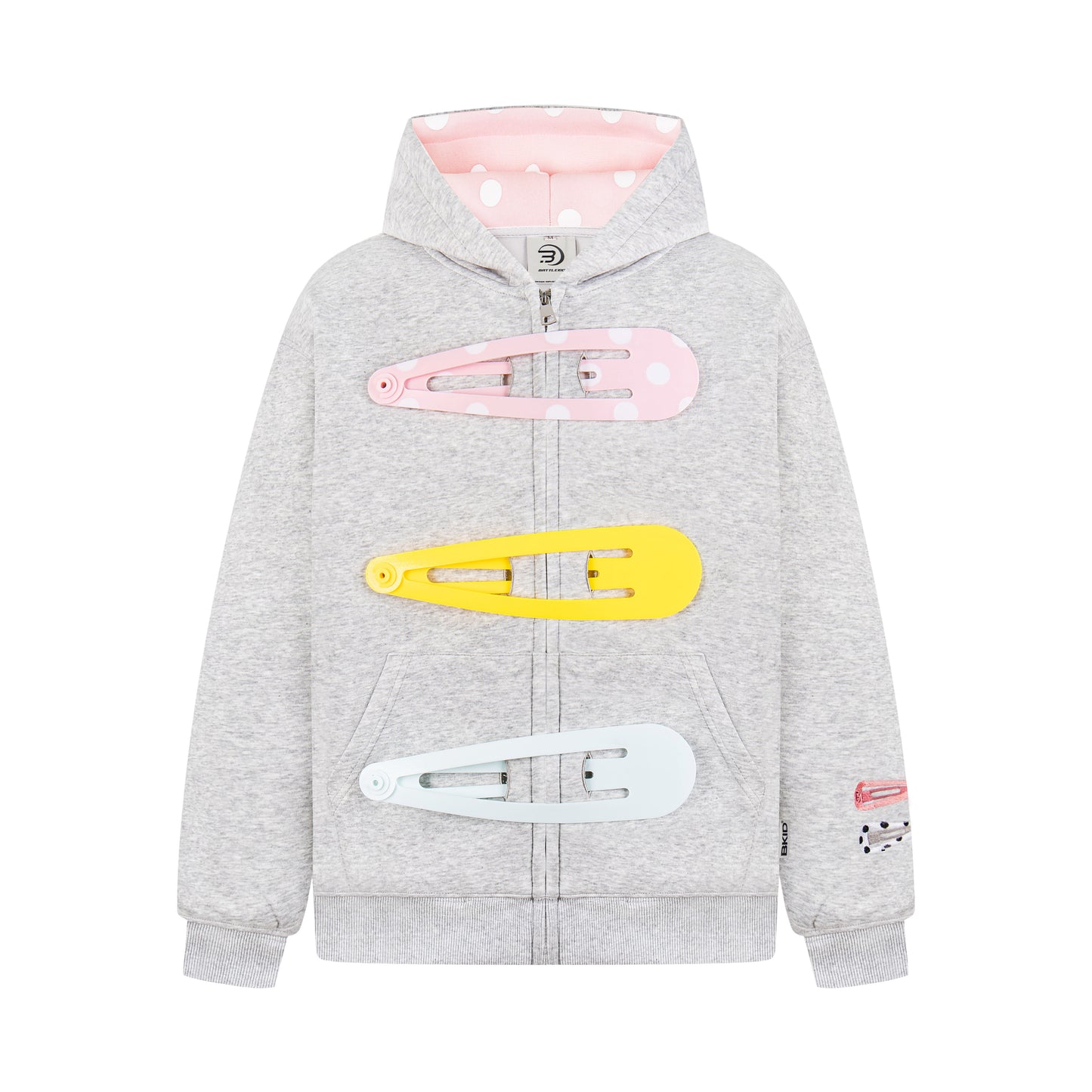 Detachable Hair Clip Decoration Zip Up Hoodie - Santo 