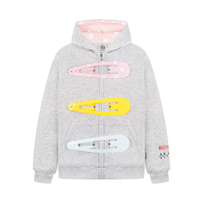 Detachable Hair Clip Decoration Zip Up Hoodie - Santo 
