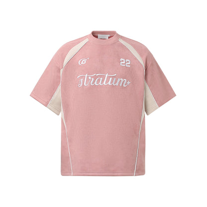 Letter Embroidered Patchwork Short Sleeve T-Shirt