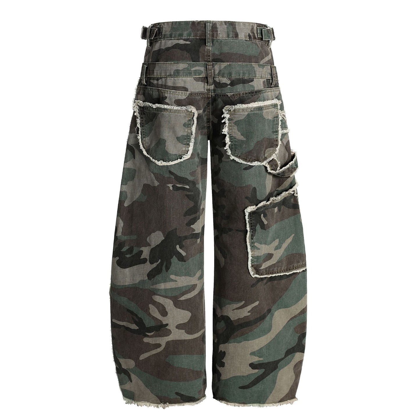 Retro Double Waist Camouflage Barrel Pants