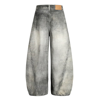 Vintage Heavy Distressed Washed Barrel Jeans
