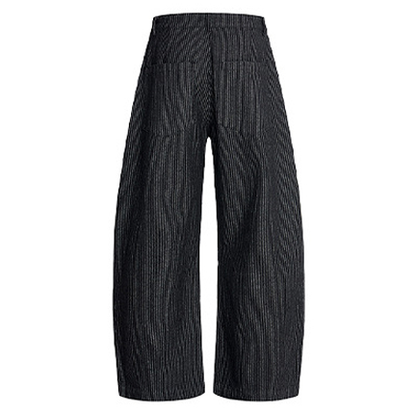 Vintage Pinstripe Pleated Wide-Leg Barrel Pants