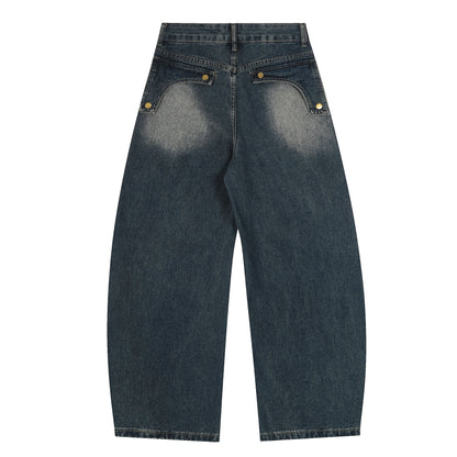 Vintage Embroidered Washed Raw-Edge Graffiti Scimitar Jeans