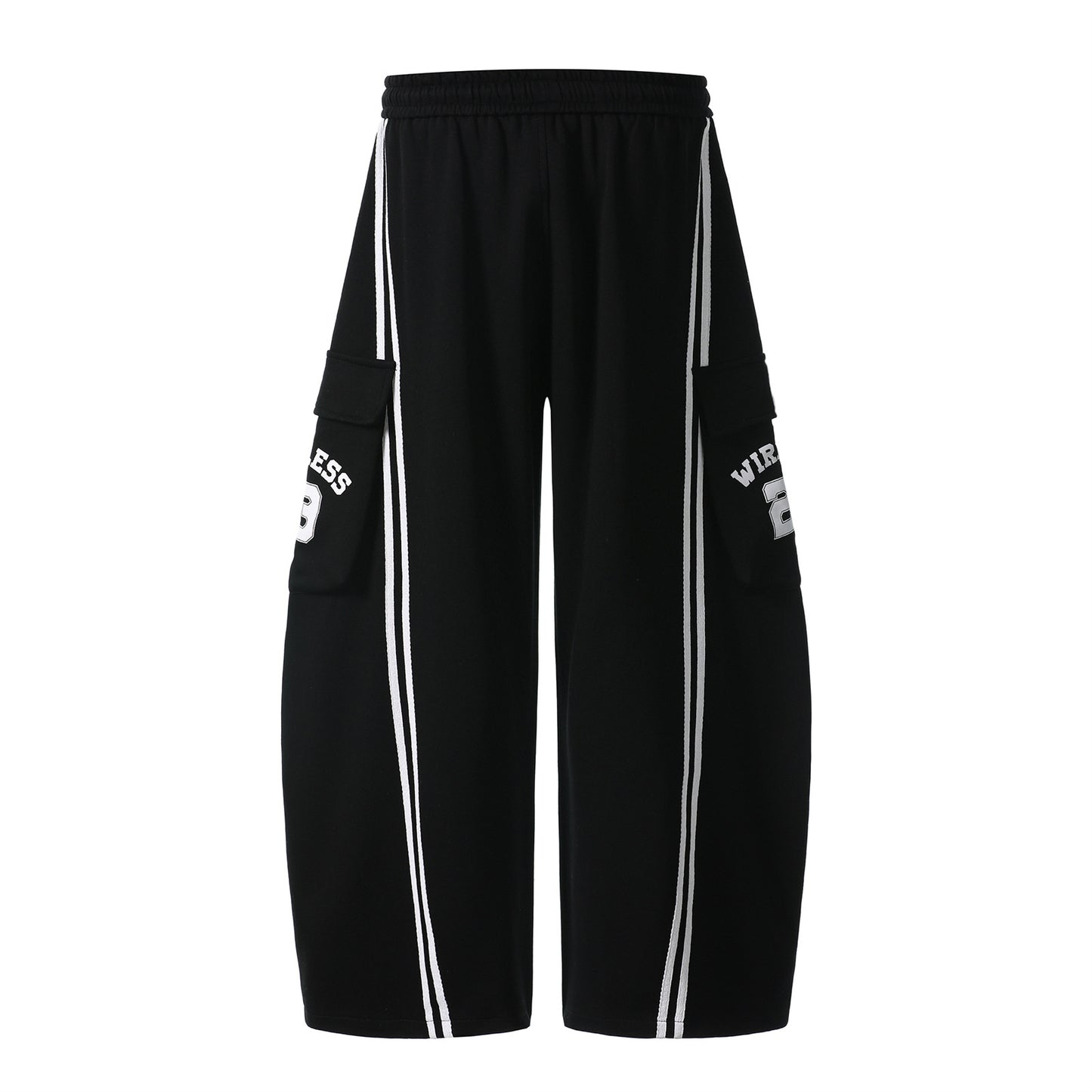 Cotton Web Stitching Letter Print Drawstring Barrel Pants